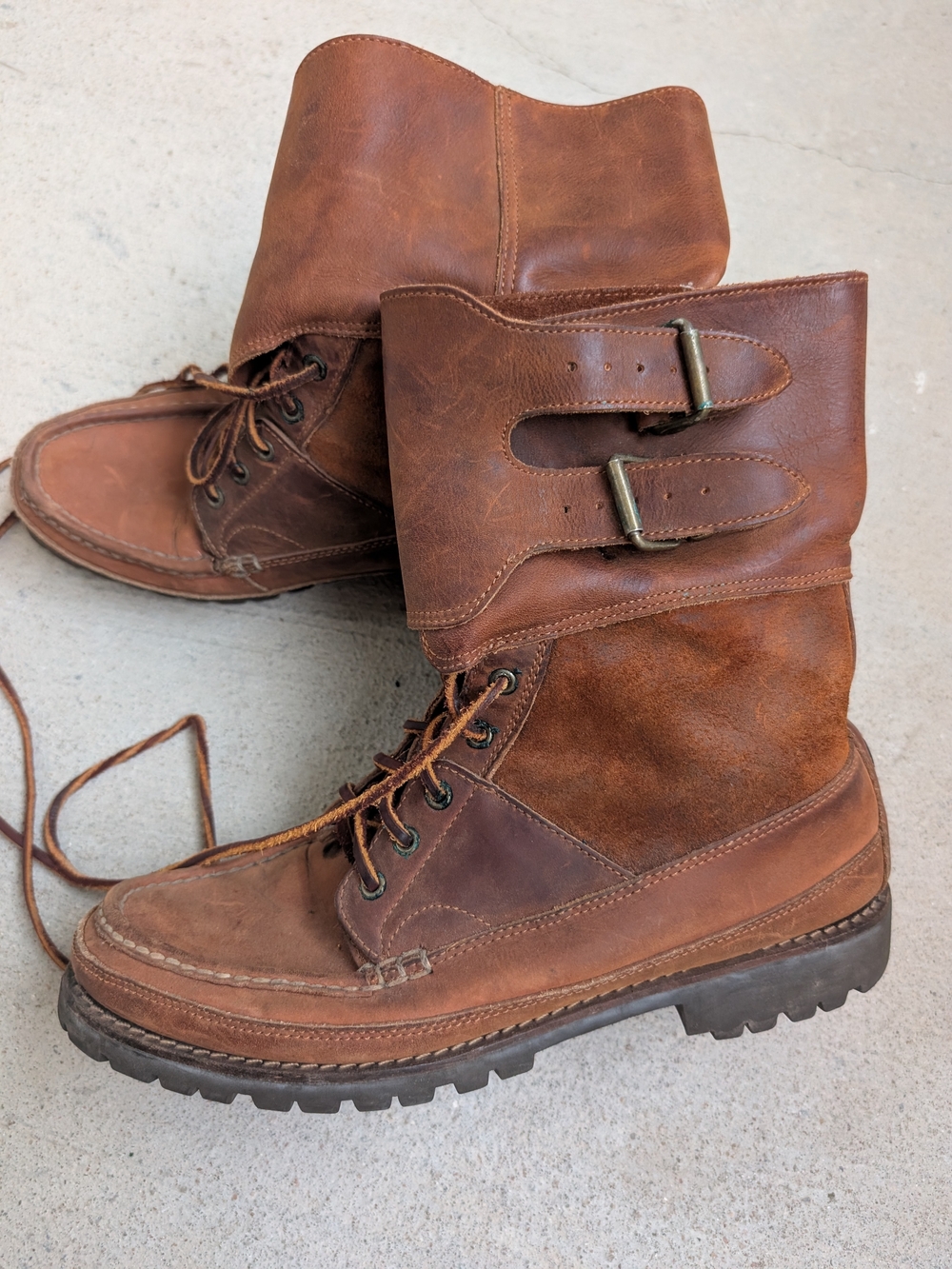 Vintage Polo Sport Boots Sz12 Brown Sportsman Leather Lace-Up Buckle Boots